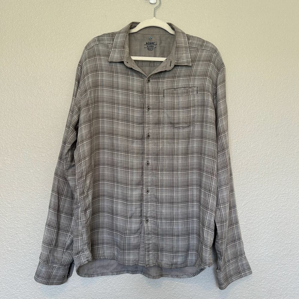 Kuhl Men's Plaid Grey Flannel Long Sleeve Metal Button Shirt Size XL